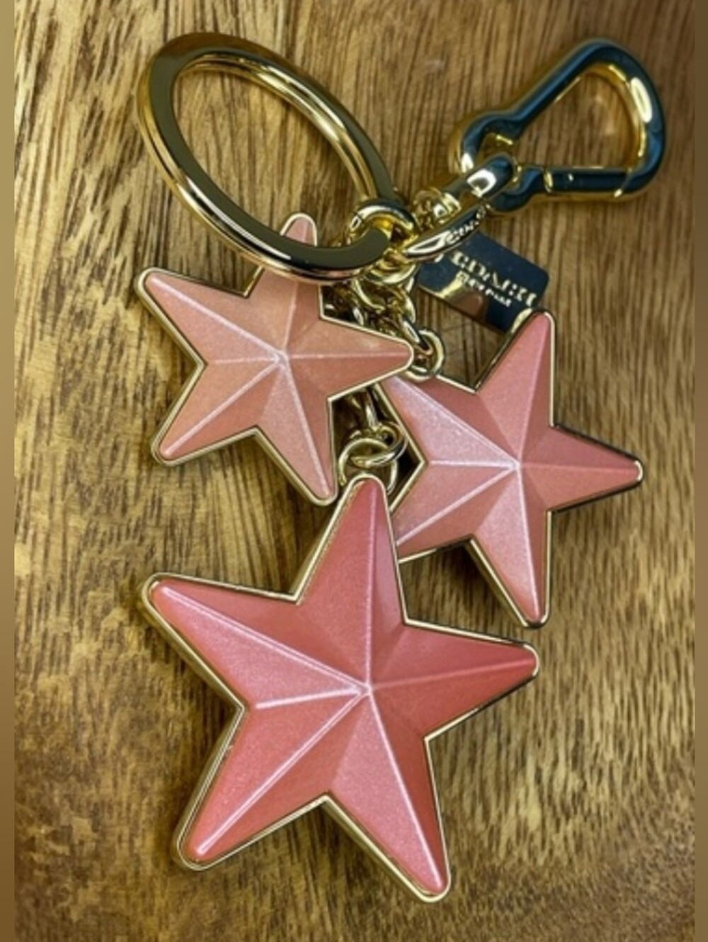 Coach Y2K Pink Acrylic 3D Star Bag Charm Keychain Gold Tone - Picture 4 of 11